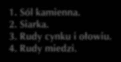 Zadanie: 343 Na mapie Polski zaznaczono rejony wydobycia surowców metalicznych i chemicznych w Polsce. Uzupełnij legendę mapy. Dla każdego numeru podaj nazwę odpowiedniego surowca.