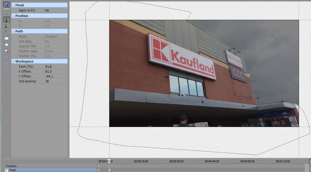 Maskę do klipu (można dodać też do statycznego obrazu) dodaje się w oknie Video Event Pan/Crop. Opcja ta jest dostępna po kliknięciu prawym przyciskiem myszy na klip.