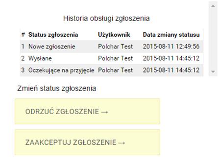 1 Historia obsługi zgłoszenia (zmiana statusów) Na karcie podglądu
