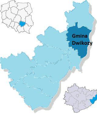 II. Część Diagnostyczno-analityczna Informacje ogólne Gmina Dwikozy jest gminą wiejską, która zajmuje około 84,6 km² i położona jest we wschodniej części województwa świętokrzyskiego, w powiecie