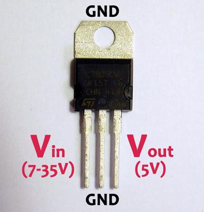 Stabilizator LM7805 Cechuje się on następującymi właściwościami: o napięcie wyjściowe: 5V (±0,25V) o maksymalny prąd wyjściowy: 1,5A o minimalny dropout: 2V o zabezpieczenie przed uszkodzeniem w