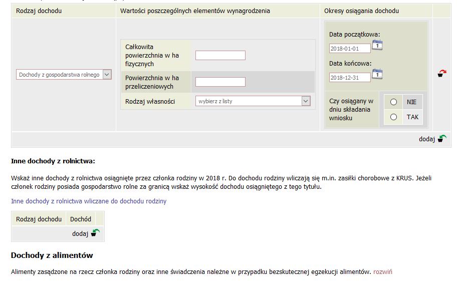 W przypadku dochodów z grupy C (dochody nieopodatkowane) należy wpisać dane liczbowe z posiadanej dokumentacji w odpowiednie pola w generatorze wniosków.