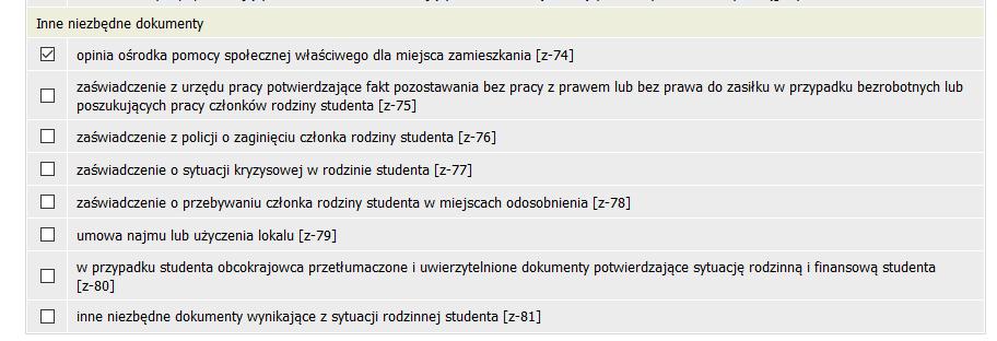 Po zdefiniowaniu wysokości dochodów w ostatnim etapie zaznacz dokumenty potwierdzające wpisane przez Ciebie dane dotyczące dochodów i składu rodziny.