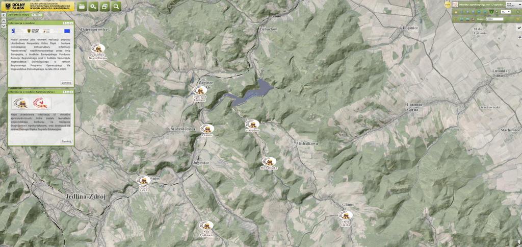 Mapa Obiekty agroturystyczne i Zagrody edukacyjne przedstawiająca