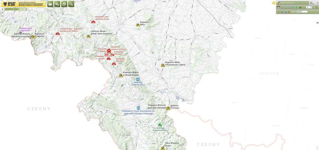 Mapa Podziemne trasy turystyczne przedstawiająca