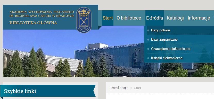Źródła elektroniczne w zasobach Biblioteki biblioteka.awf.krakow.
