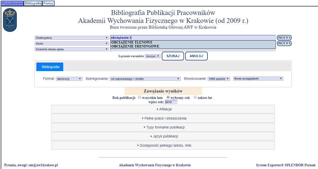 Wyszukiwanie w bazach własnych Biblioteki Wpisujemy