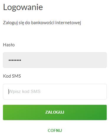 W polu Hasło należy wprowadzić: Tymczasowe hasło do logowania otrzymane poprzez SMS Za pomocą przycisku