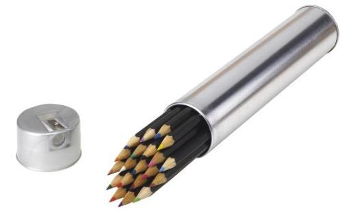 29. Komplet 20 kredek w metalowej tubie 1 OPIS Komplet 20 kredek w metalowej tubie Kredki w różnych kolorach, w metalowej tubie z temperówką. Kredki muszą być zatemperowane.