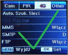 Poniezej przedstawiony został przykład konfiguracji sieci dla operatora - Virgin Mobile: 1. Wchodzimy do [MENU] kamery i wybieramy zakładkę [4G], 2. Następnie wybieramy [Auto Szuk.