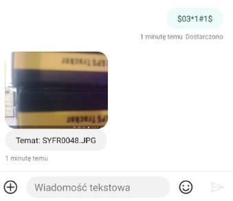 Przykład wywołania zdjęcia z poziomu aplikacji: Po wybraniu w aplikacji komendy, automatycznie jest tworzony kod, który zostanie przekazany do skrzynki SMS telefonu, a następnie za pomocą SMS