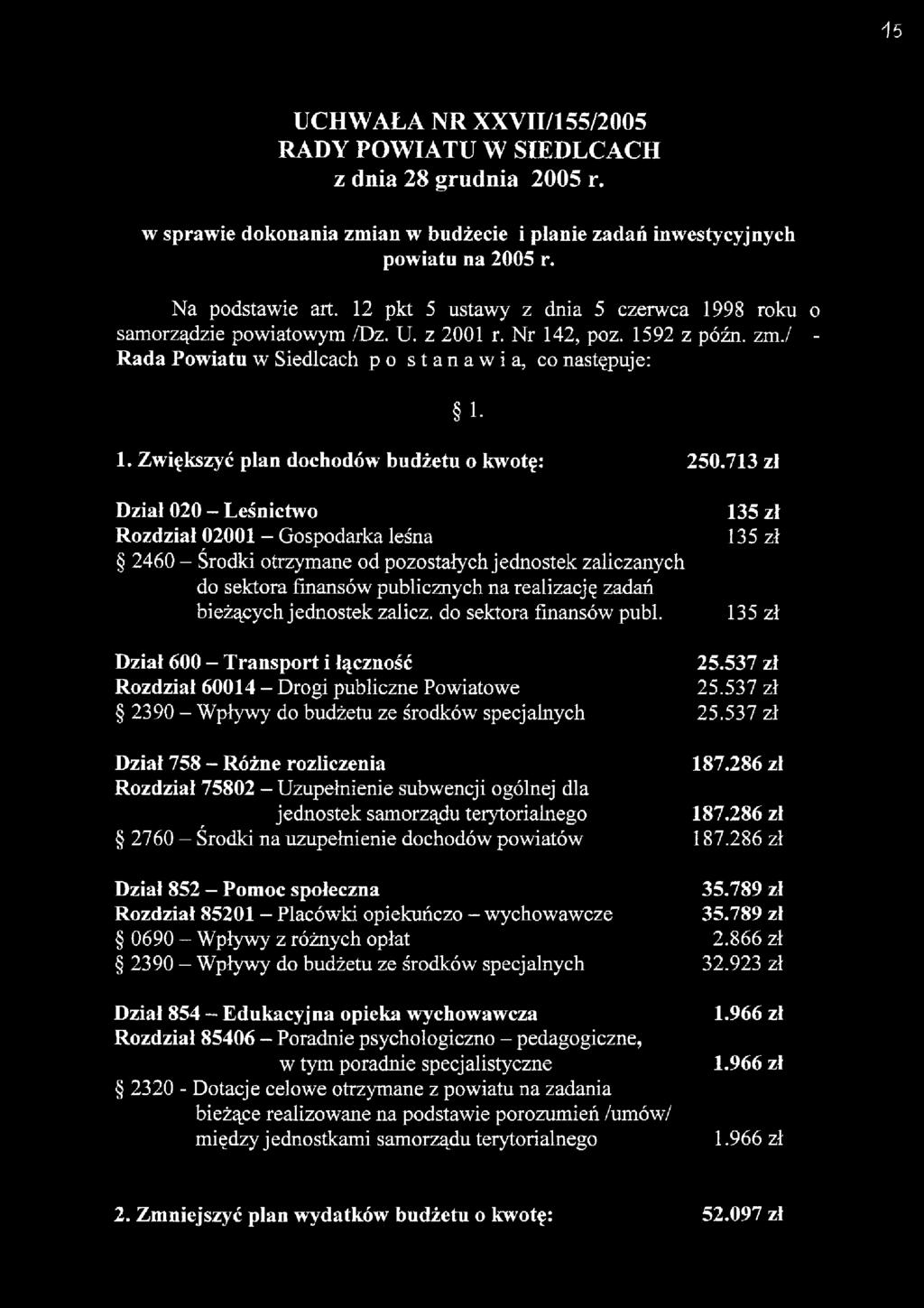 Zwiększyć plan dochodów budżetu o kwotę: 250.
