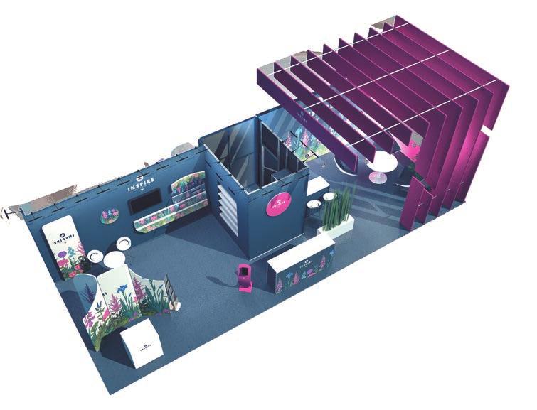 Stoisko 50 m 2 Ściany Vector Kaseton LED Konstrukcja Formulate podwieszana Opcjonalnie: Lady Ścianki Modulate Stand Formulate Ramy wiszące na ścianach stoiska Półki Uchwyt na TV