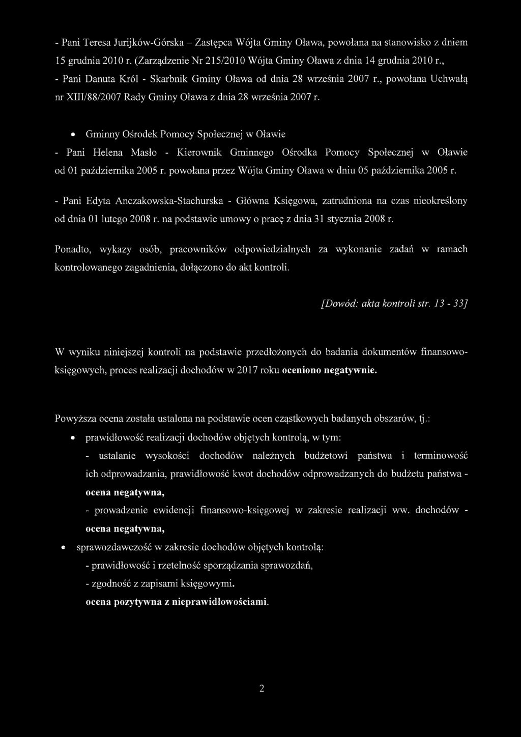 Gminny Ośrodek Pomocy Społecznej w Oławie - Pani Helena Masło - Kierownik Gminnego Ośrodka Pomocy Społecznej w Oławie od 01 października 2005 r.