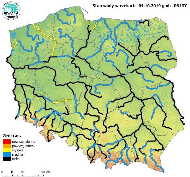 4. OCENA AKTUALNEJ SYTUACJI HYDROLOGICZNEJ Dorzecze Wisły Stan wody w dorzeczu Wisły układa się w strefie wody niskiej i średniej, lokalnie wysokiej.