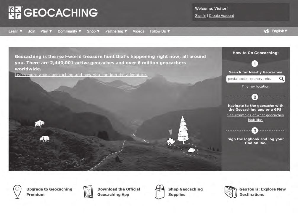 SERWISY INTERNETOWE Geocaching to zabawa terenowa, choć poszukiwacze skrzynek, zwani geocacherami, czerpią informacje z internetowych serwisów geocachingowych.