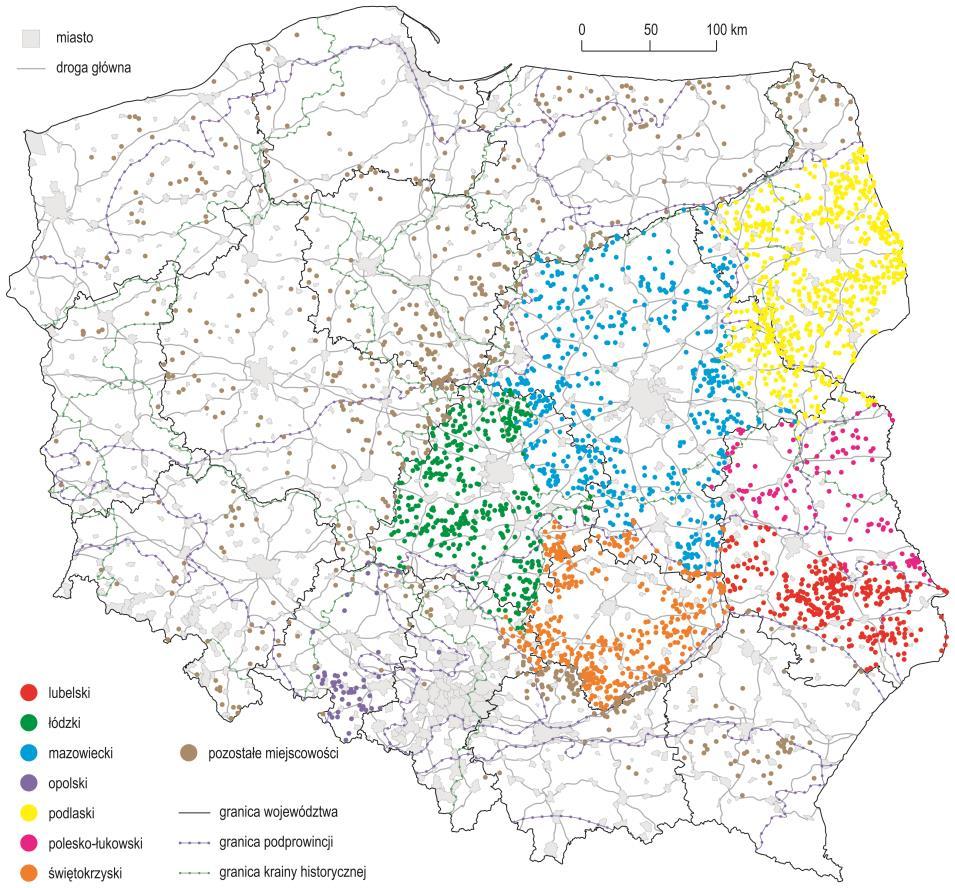 Położenie obszarów wsi zanikających na tle regionów administracyjnych, historycznych i fizyczno-geograficznych Obszar wsi zanikających Liczba wsi podlaski 599 Region fizyczno-geograficzny Wysoczyzny