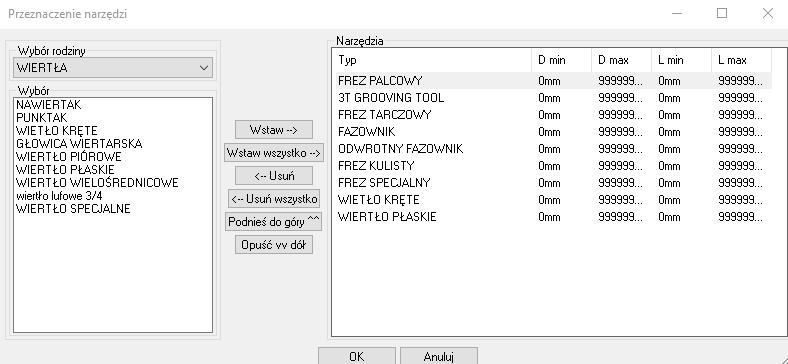 TopSolid'WoodCam Podstawy W następnym oknie wybierz i wstaw wiertło. Po wybraniu typu narzędzia, kliknij OK, aby potwierdzić.