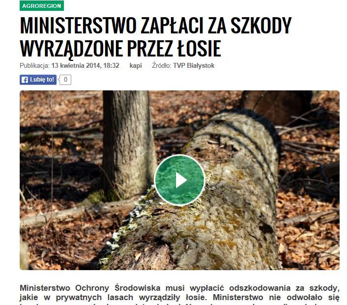 Łoś Odszkodowania za straty wyrządzone przez łosie na