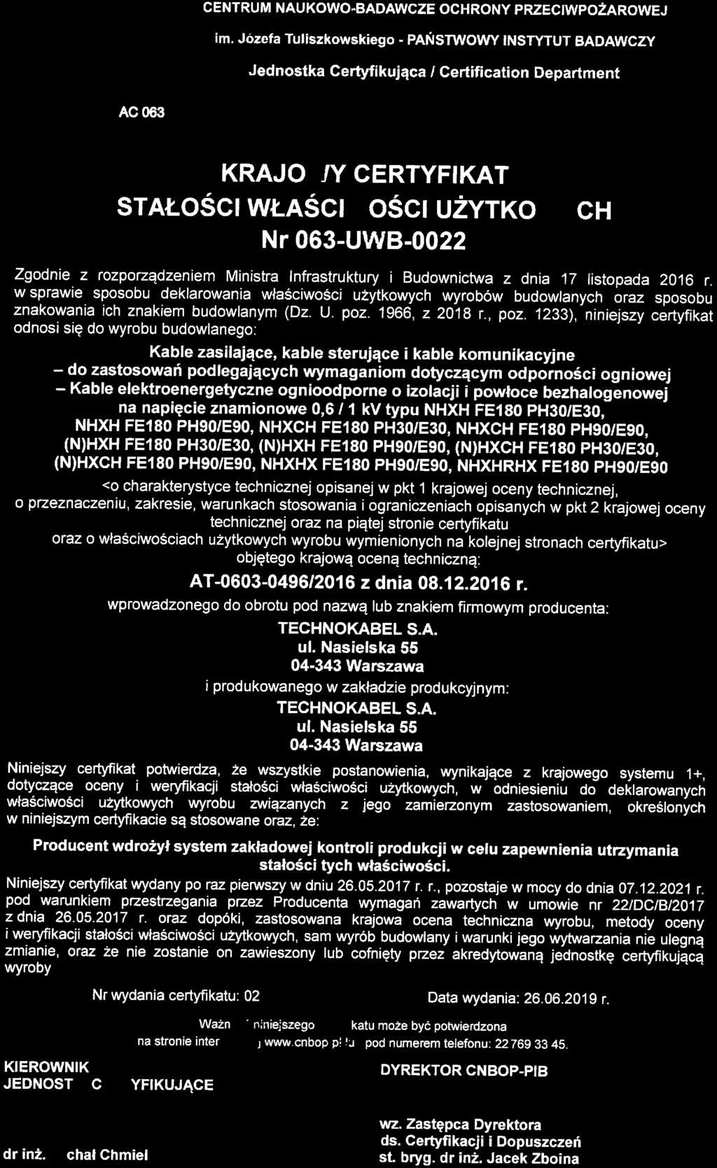 POLSKIE CENTRUM AKRtOYTACJI Oo CEHTYFIKAC.IA OP-PIB AG 063 im.