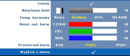 OBRAZ ZAAWANSOWANE Poprzez użycie menu Obraz Zaawansowane, można wyregulować ustawienia wyświetlania projektora.
