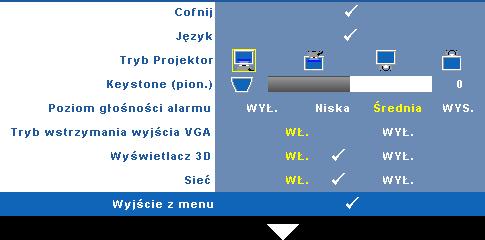 LAMPA Poprzez użycie menu Lampa, można wyregulować ustawienia wyświetlania projektora.