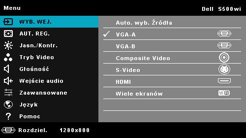 Korzystanie z menu ekranowego Projektor jest wyposażony w wielojęzyczne menu OSD (On-Screen Display [Menu ekranowe]), które można wyświetlać niezależnie od tego, czy jest podłączone źródło sygnału