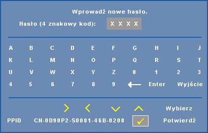 HASłO Po włączeniu opcji Password Protect (Zabezpieczenie hasłem), pojawi się ekran Password Protect (Zabezpieczenie hasłem) z poleceniem podania hasła po podłączeniu wtyczki do gniazda zasilania i