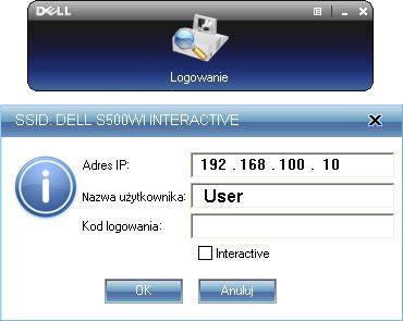 Ekran logowania S500 Ekran logowania S500wi UWAGA: Jeśli Adres IP nie zostanie wykryty, wprowadź Adres IP wyświetlony w dolnym, lewym rogu ekranu.