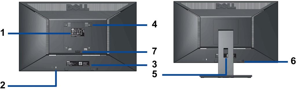 4 Otwory montażowe VESA (100mm x 100mm - Za podłączoną płytą podstawy) Do montażu monitora.