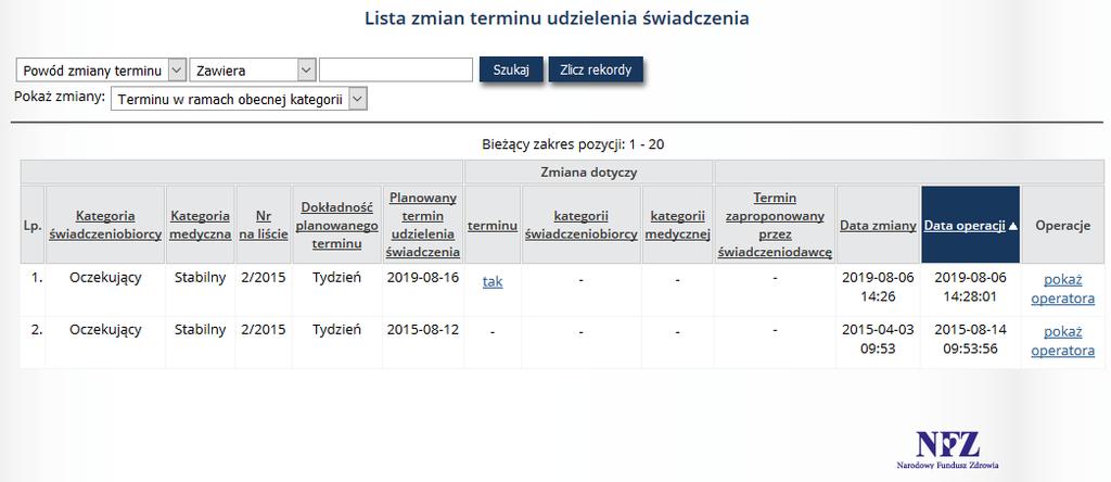 Pole Uwagi jest bezwzględnie wymagane w przypadku, gdy powodem zmiany jest przesunięcie grupowe, powody organizacyjne świadczeniodawcy inne niż podany w słowniku.