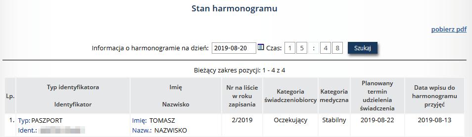 terminem, decyduje numer na liście w roku zapisania. Przy pomocy opcji Pobierz pdf można pobrać plik PDF ze stanem harmonogramu. Rys. 6.