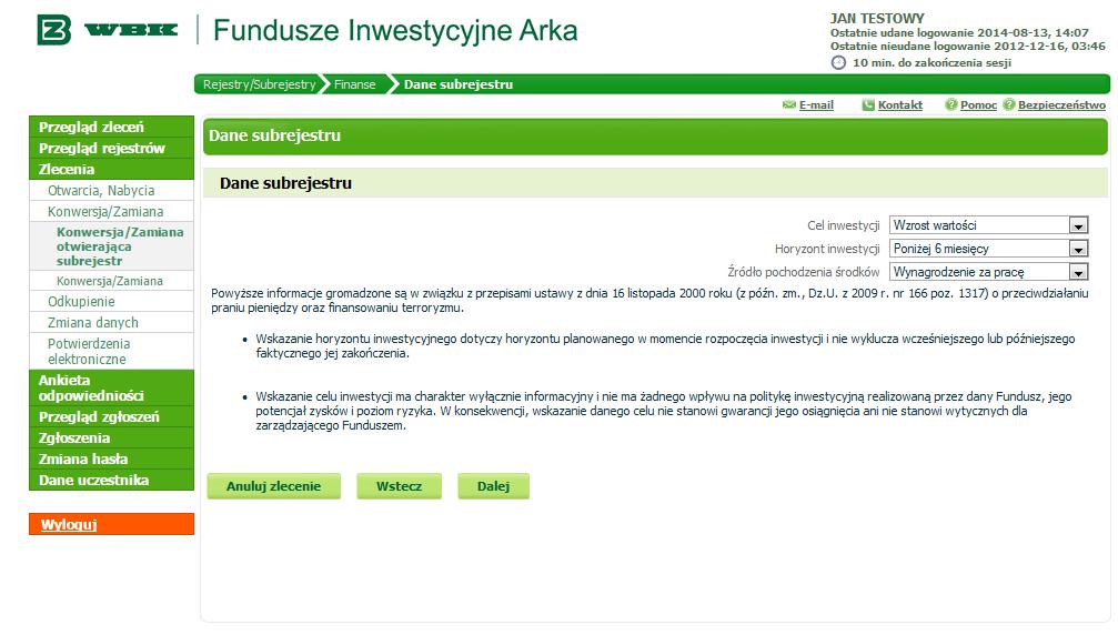 Krok 5 - Na ekranie Potwierdzenie zlecenia zebrane zostały wszystkie informacje o zleceniu, które składasz.