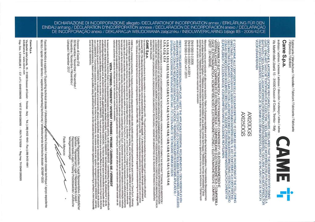 Str. 3 Instrukcja FA01087-PL 02/2018 CAME