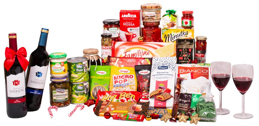 W skład każdego zestawu wchodzą: Najlepszej jakości produkty wraz z przystrojeniem świątecznym, pakowane w folię celofanową, przewiązane ozdobną wstążką i umieszczone w solidnej torbie prezentowej.