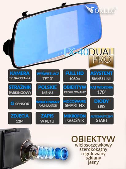 Dlaczego warto kupić Kamerę samochodową w Lusterku LX-40DUAL PRO: Kamera samochodowa w lusterku ORLLO LX-40 DUAL PRO to ulepszony następca bestsellerowego rejestratora samochodowego ORLLO LX-40DUAL.