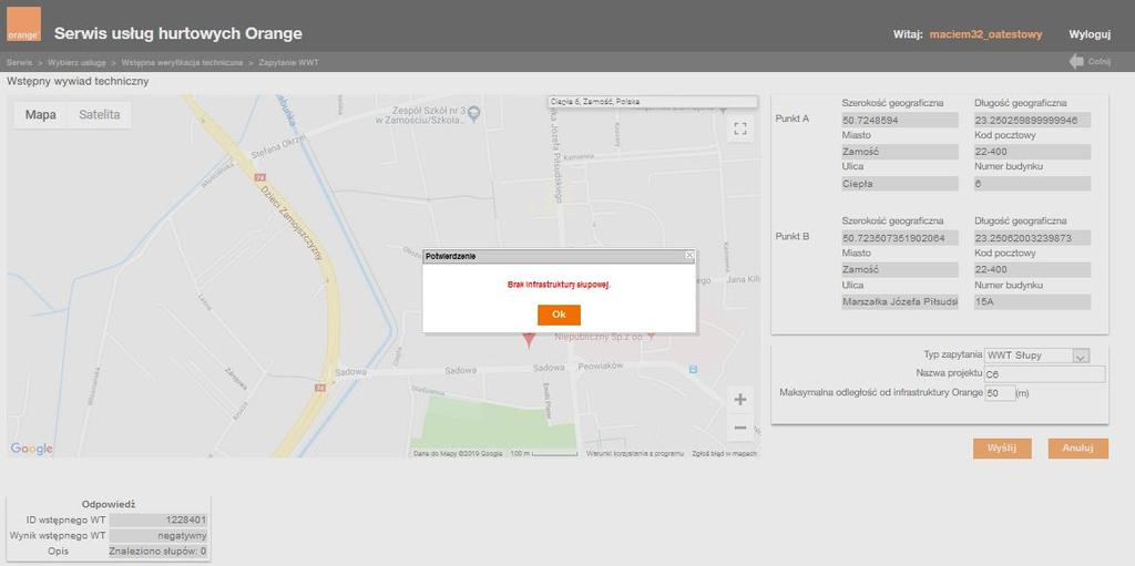 Taką mapkę z wyszczególnionymi Słupami, do których Operator chce mieć dostęp można załączyć do Zamówienia na Udostępnienie Słupów.