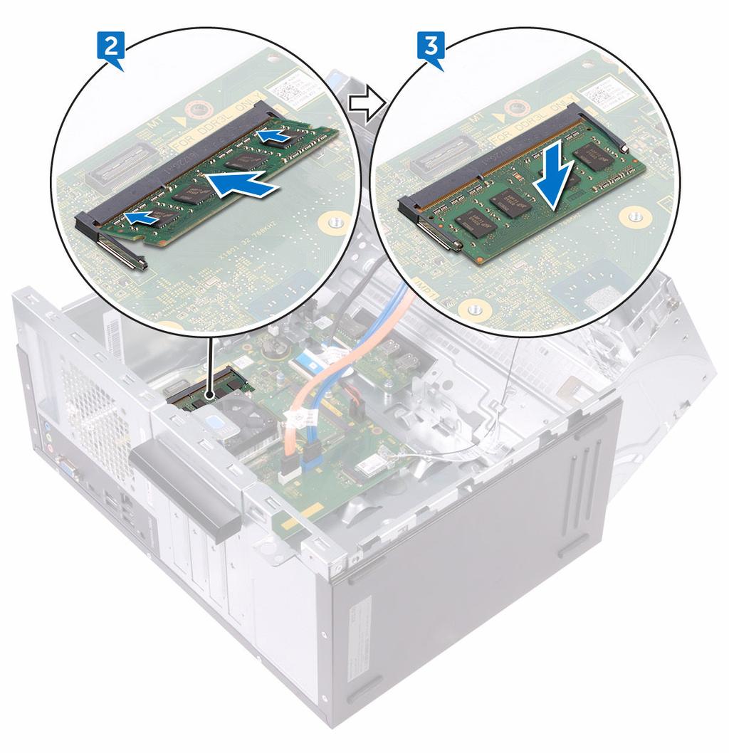 3 Insert the memory module into the memory-module slot and press the memory module down until it clicks into place.