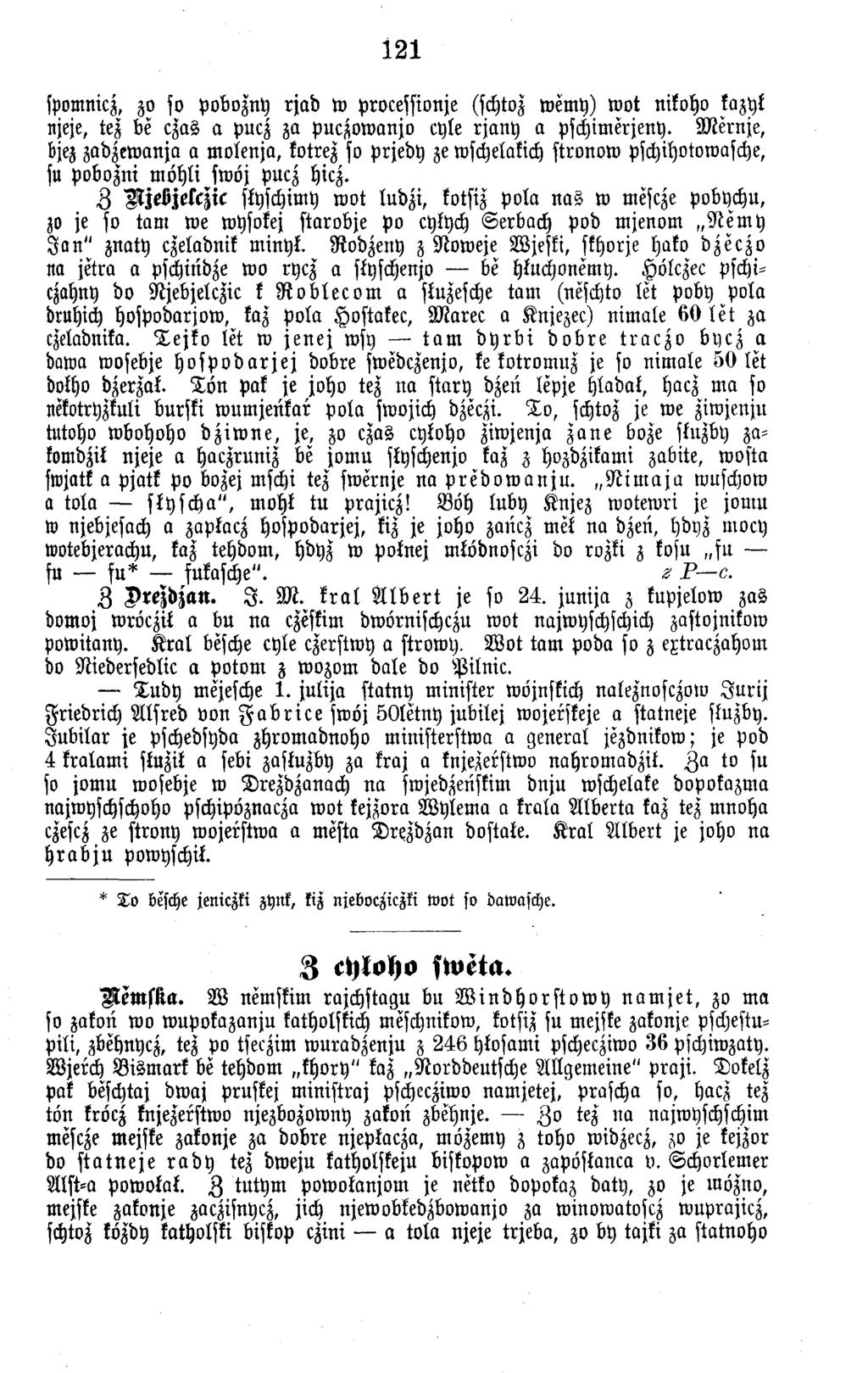 121 spoumicz, zo so pobozny rja d w processionje (schtoz w em y) w ot nikoho kazyl njeje, tez be czas a pucz za p u czow anjo cyle rja n y a pschim erjeny.