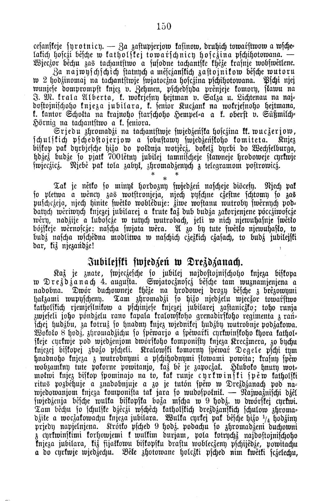 150 cesanskeje s y r o t n i c y. Z a zastu p jerjo w kasinow, druhich tow arstw ow a wschelakich hosczi besche w k a t h o l s k e j t o w a r s c h n i c y h o s c z i n a pschihotow ana.
