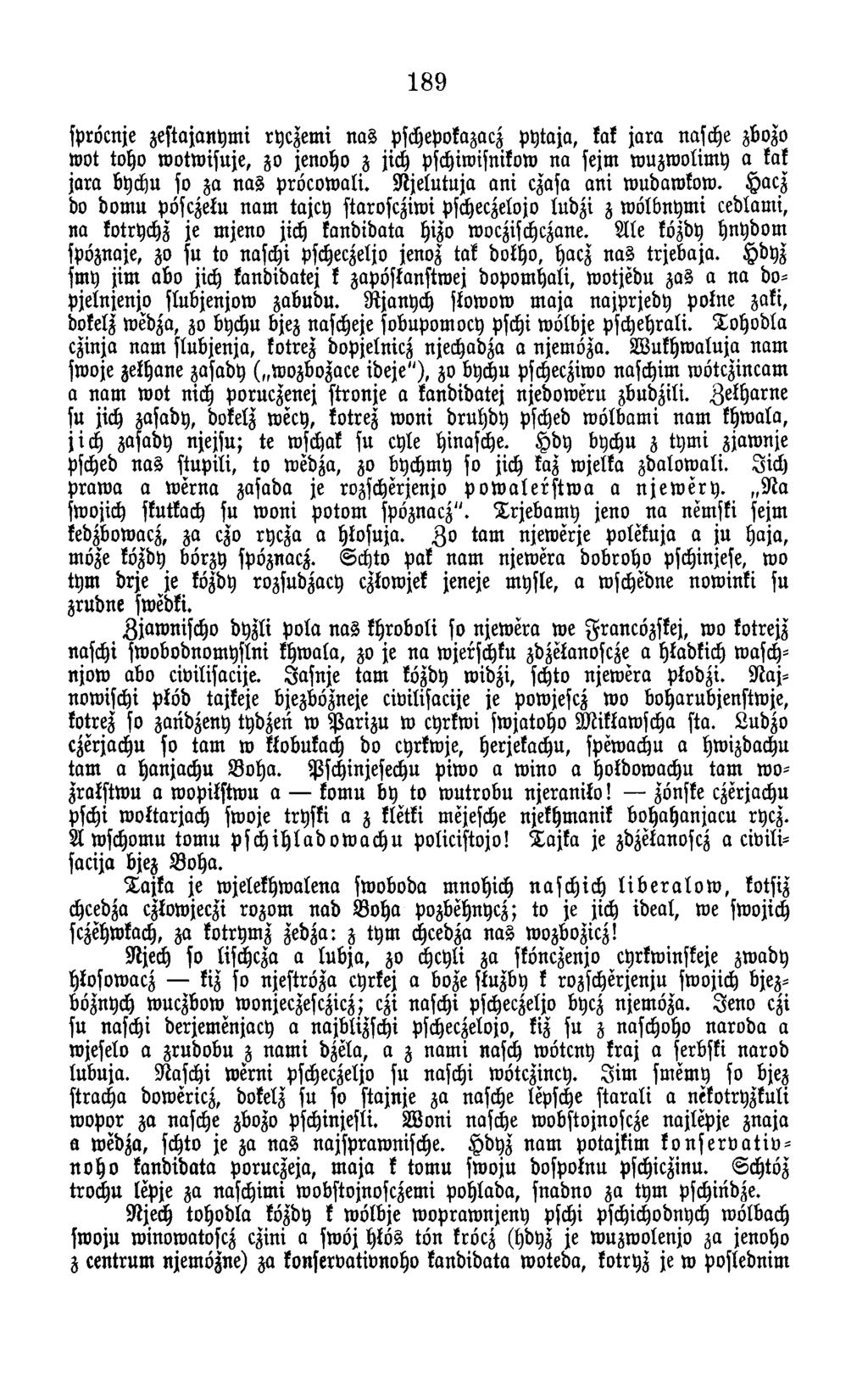 189 spröcnje zestajanym i ryczem i n a s pschepokazacz p y taja, kak ja r a nasche zbozo w ot toho w o tw isu je, zo jenoho z sich pschiwisnikow n a sejm w uzw olim y a kak ja ra bychu so za n a s p