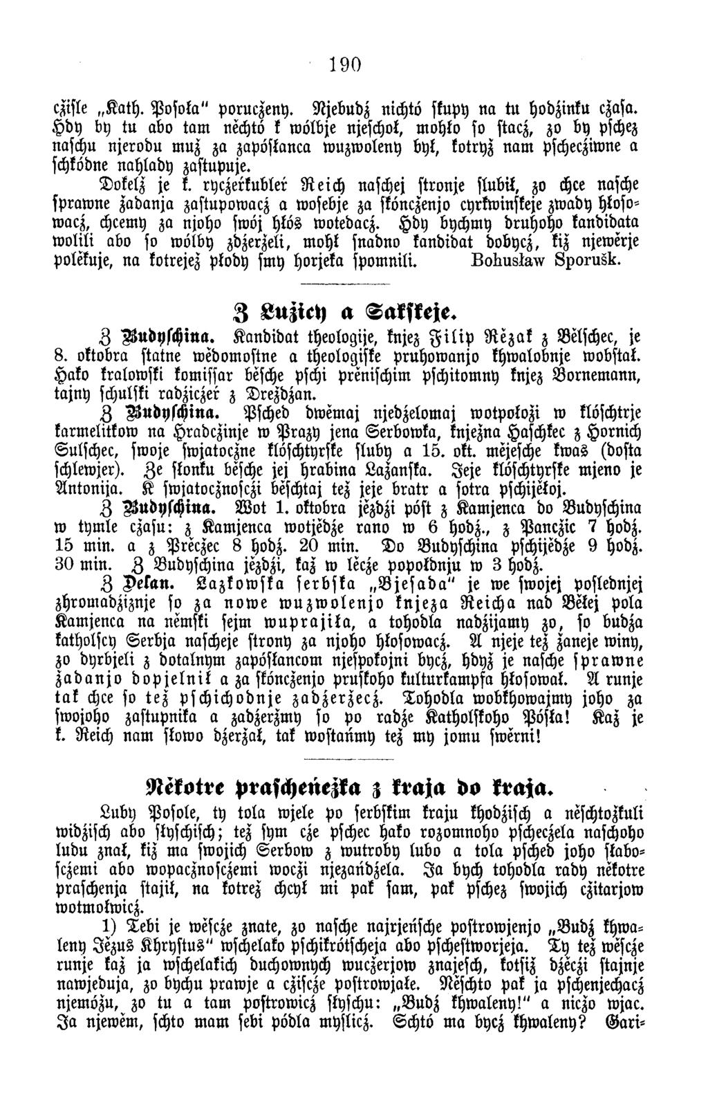 190 czisle K ath. P o so k a" poruczeny. R jeb u d z nichtö skupy n a tu hodzinku czasa.