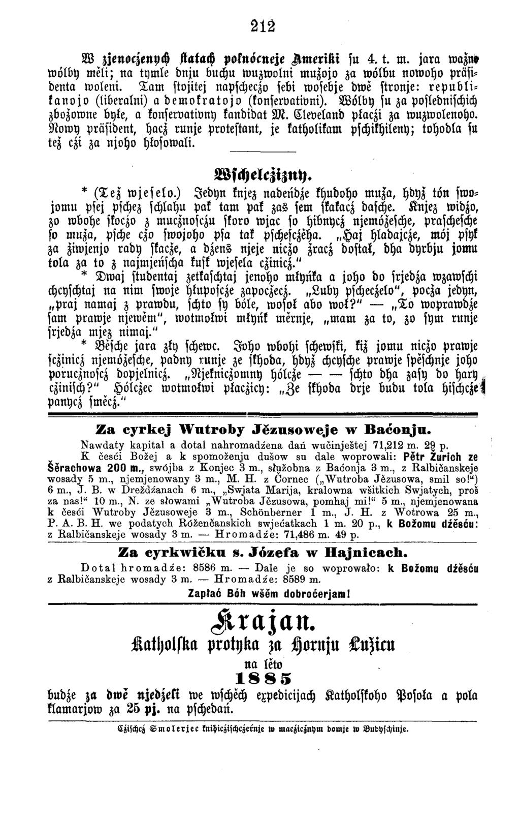 212 W zjenoczenych statach poknöcneje A m erik i su 4. t. m. ja r a wazn» w ö lb y m e ti; n a ty m le d n ju buchn w u z w o ln i m uzojo za w ö lb n n o w o h o präsidenta w oleni.