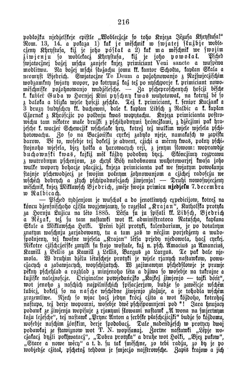 216 podkozku njedzelskeje epistle W obleczcze so toho K njeza Jez u sa K hrystusa!" R o m. 1 3, 1 4.