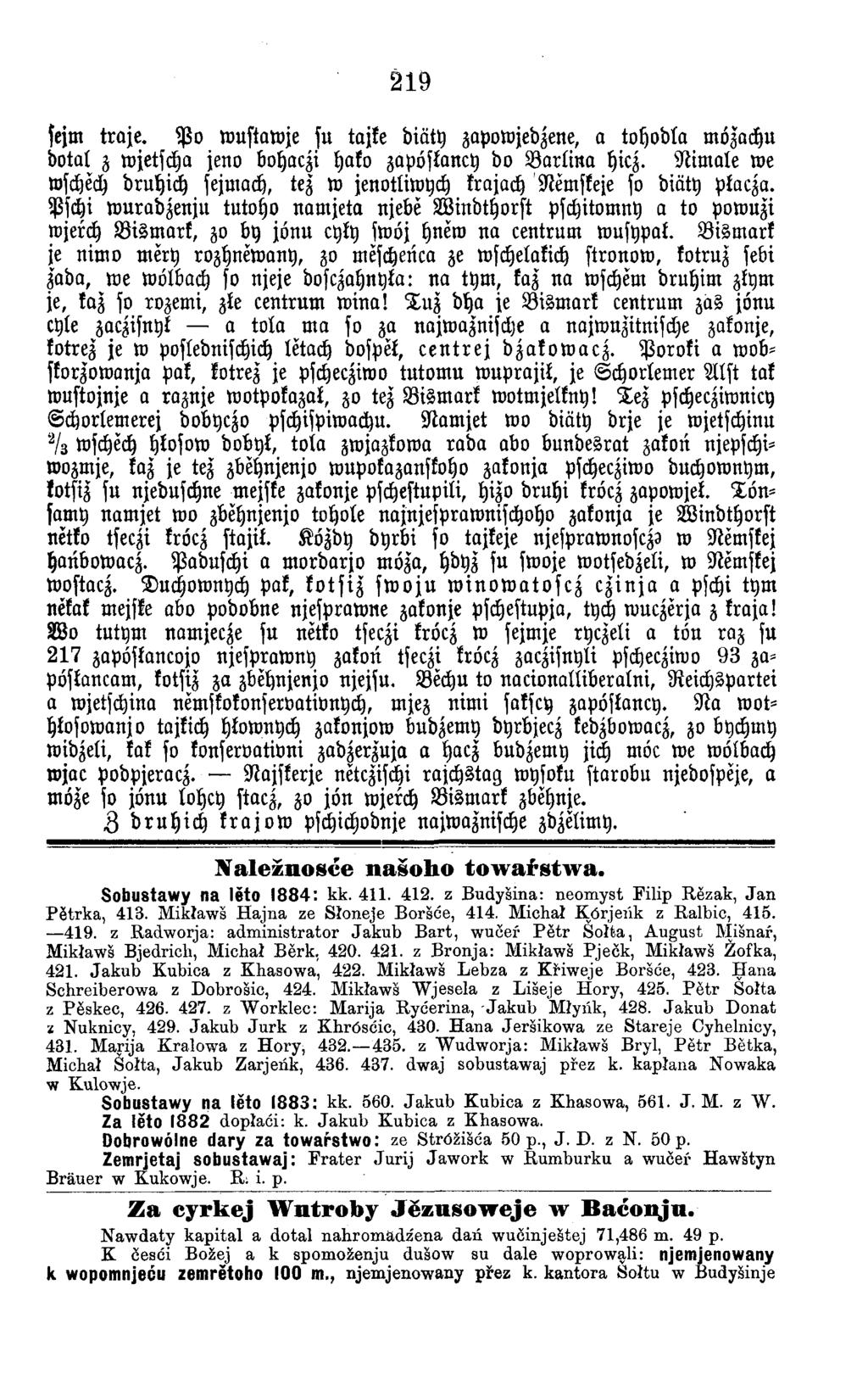 219 sejm tra je. P o w ustaw je su tajke d iäty zapowjedzene, a to h o d la m özachu to ta l z w jetscha jeno bohaczi hako zapöskancy do B a r lin a hicz.