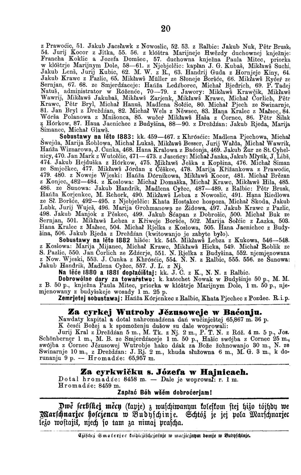 20 z Prawodic, 51. Jakub Jacslawk z Nowoslic, 52. 53. z Ralbic: Jakub Nuk, Pĕtr Brüsk, 54. Jurij Kocor z Jitka, 55. 56.