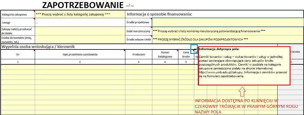 wybrane z listy rozwijalnej połączonej z danym polem (np.