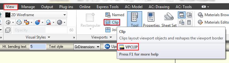Arkusze: rzutnie wieloboczne Po umieszczeniu rysunku na arkuszu można użyć polecenia AutoCAD "_vpclip" aby