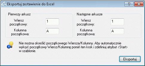 eksportowanego zestawienia według jednej