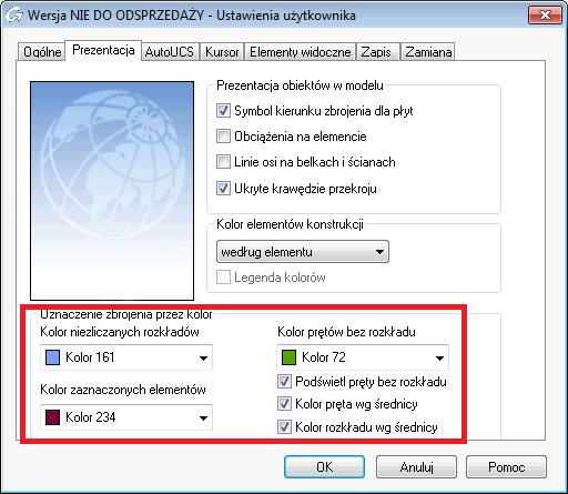 Usprawnienia funkcji koloru według średnicy: Prezentację w kolorze wg średnicy można włączyć w zakładce
